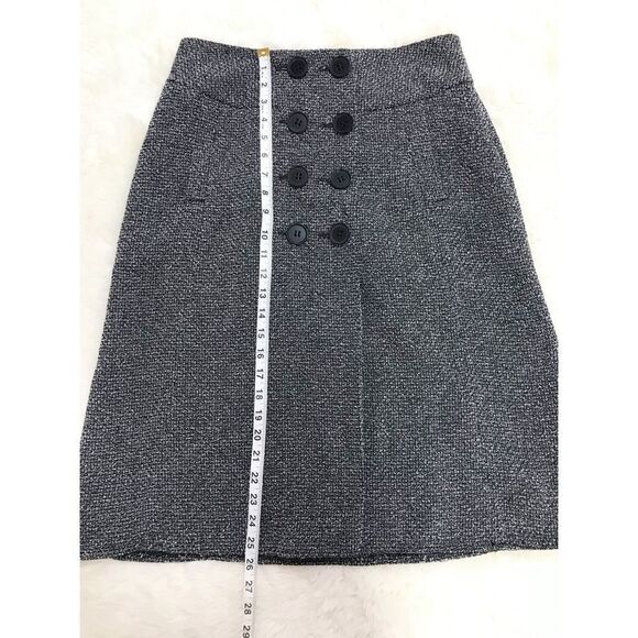 NIC+ZOE Button Front Tweed Midi Skirt Gray A-Line Double Breasted Career Size 6 - Picture 9 of 9
